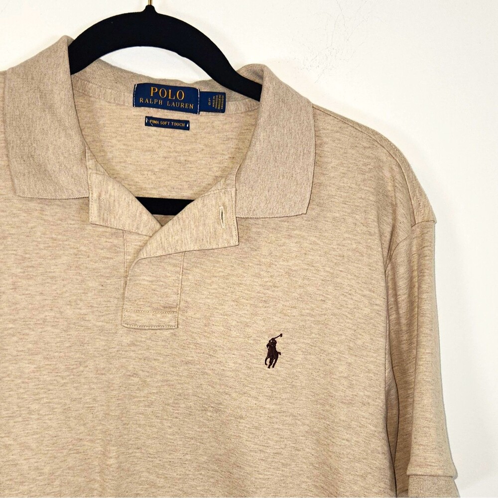 Polo Ralph Lauren Pima Soft Touch Mens Beige Solid Polo S/S Emb Horse Logo L